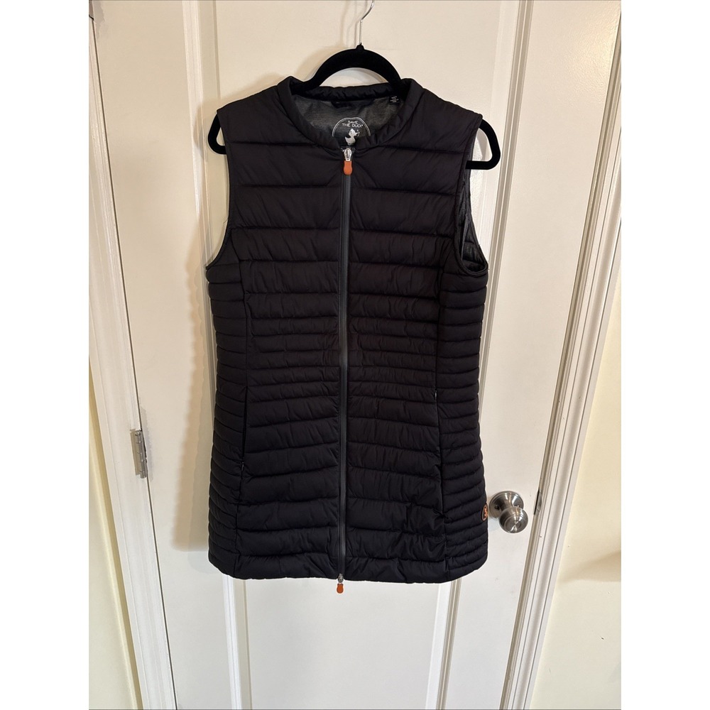 Save The Duck Womens Long Full Zip Puffer Vest Black Size Medium/2 MINT